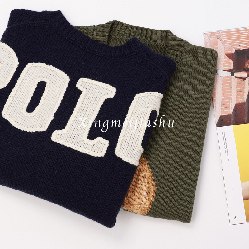 Two Types! Cute and Adorable! Classic and Versatile! Wool/Cotton Knit Sweater with Letter Embroidery on the Back Two Types! Cute and Adorable! Classic and Versatile! Wool/Cotton Knit Sweater with Letter Embroidery on the Back