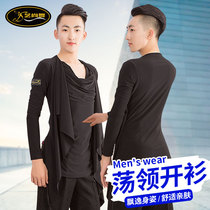 Art Champ Dance New Latin Dance Practice Mens Water Soldier Dance Long Sleeve Performance Blouse National Standard Dance Competition Costume