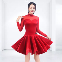 1036 Art Fashion Dance Autumn Winter Sailors Dance New Silk Suede Dress Latin Dance Dance Rehearswear square dance dress