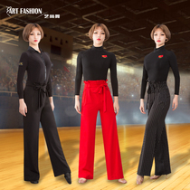 Art Shang Dance New Latin dance Flower Pants Women Morden Dance Long Pants Autumn Winter National Mark Dance High Waist Wide Leg Dancing Pants