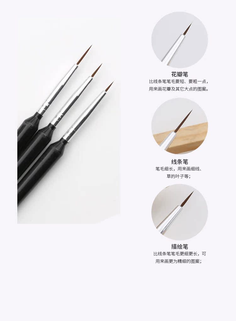 Bộ dụng cụ làm móng tay đặc biệt cung cấp hoa đặt bút Vẽ bút móc Hoa bút khắc bút lớn vừa và nhỏ 3 bộ - Công cụ Nail mẫu vẽ cọ bản