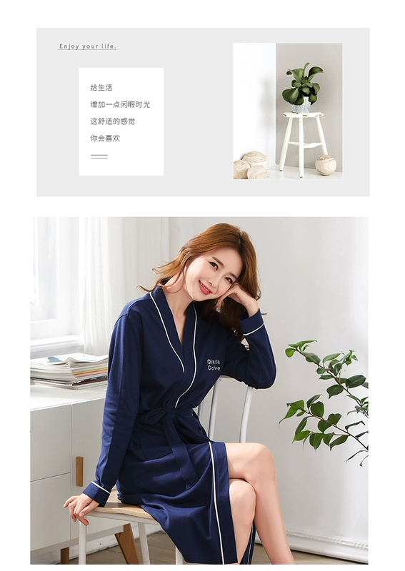 Váy ngủ đôi mùa xuân và mùa thu áo choàng dài của phụ nữ cotton dài tay nam đồ ngủ áo cưới mùa hè yukata áo khoác ngủ