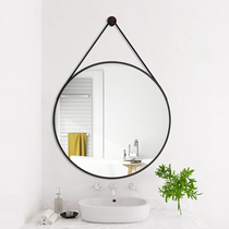 Nordic Round Bathroom Mirror Toilet Washbasin Washbasin Free Wall-mounted Wall-mounted Toilet Light Lavish Cosmetic Mirror Hanging Wall Style