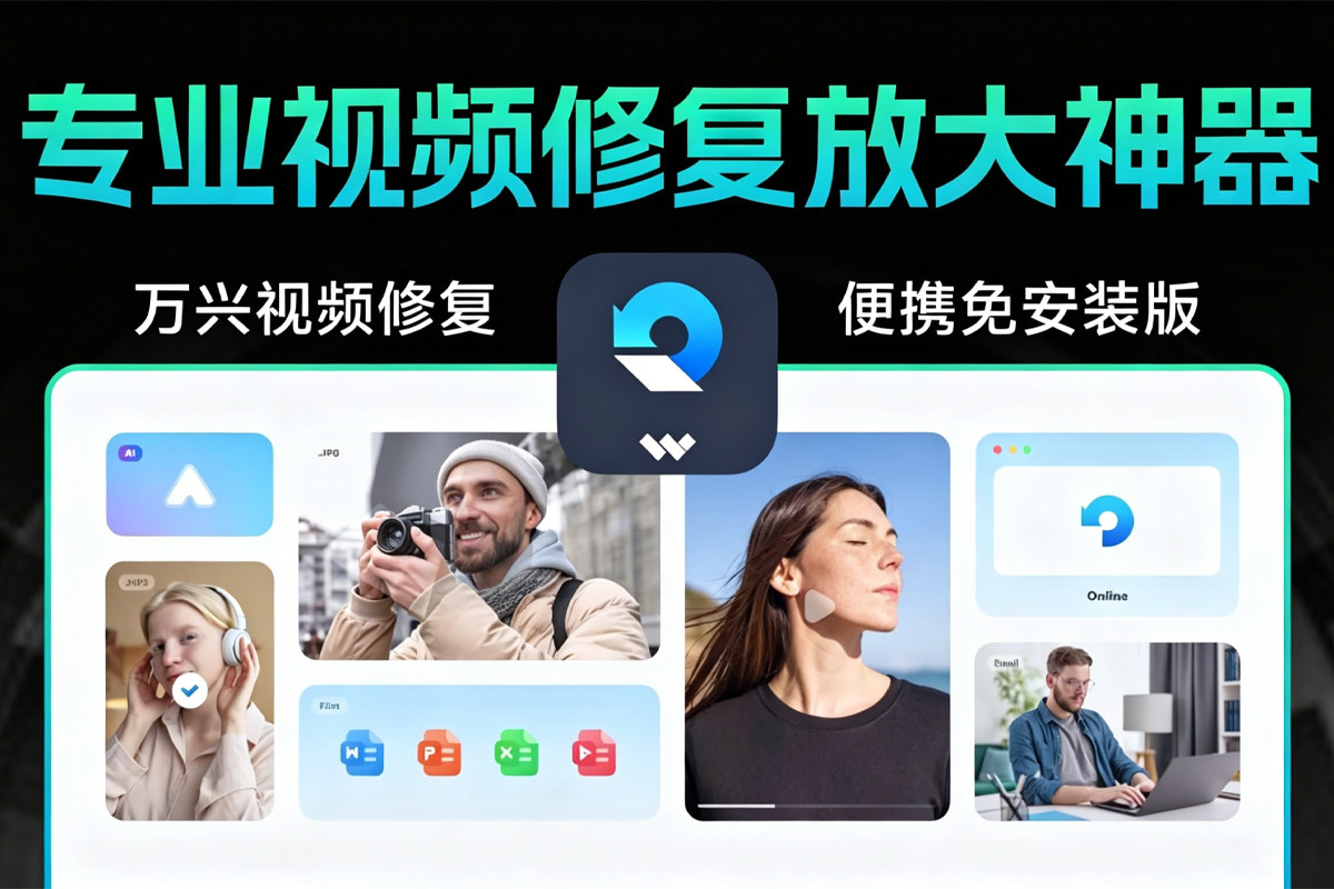 万兴专业视频修复放大神器!v6.6.2.12 支持视频 图片 文档 工程文件 音频 损坏修复 AI视频 人像 老照片放大!