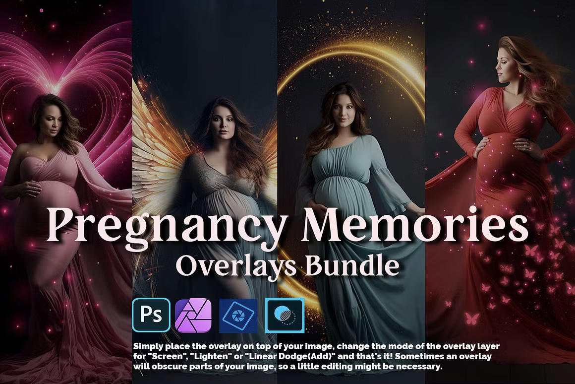 【叠加合成】275张孕妇摄影后期背景素材 Pregnancy Memories Overlays Bundle
