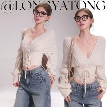 Dragon yatong recommends autumn prelude, slim and lazy style women's t-shirt, long-sleeved short style, sexy waist and slim fit