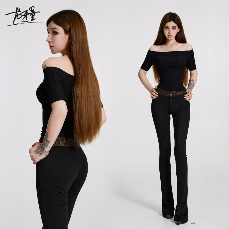 Long Yatong Recommends Korean-Style Off-Shoulder Summer American-Style Black T-Shirt, Slimming, Versatile, Basic Top for Trendy Girls