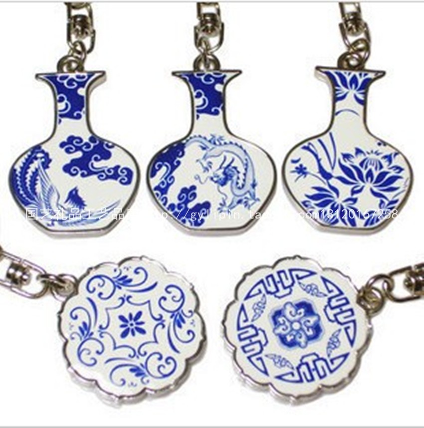 Chinese style blue and white porcelain keychain Good quality characteristic gift key pendant high-grade gift with box gift