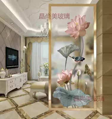 Customized modern art glass living room screen partition Xuanlight background wall tempered 3D painted double-sided transparent Lotus