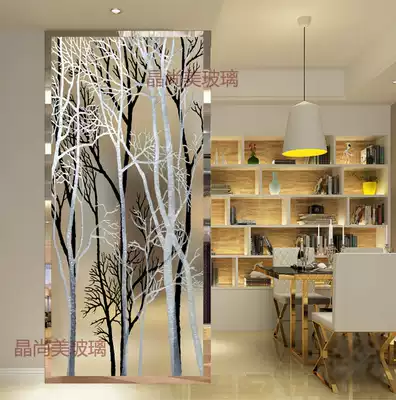 Shanghai glass background wall aisle background partition Norway's forest porch art glass happiness tree