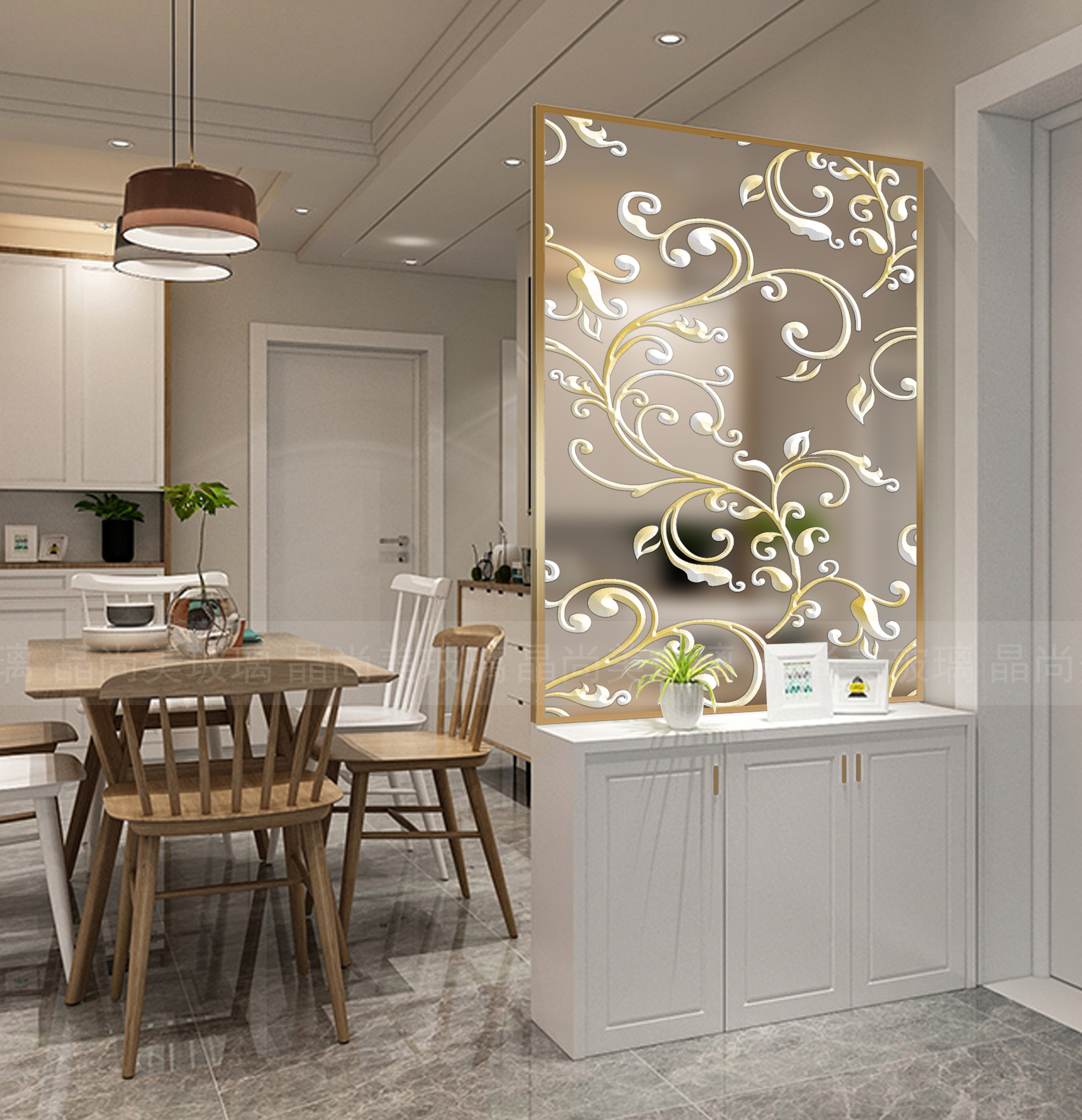 Shanghai Art Glass Modern Brief Living Room Shoes Cabinet Tempered Glass Deep Engraving Double Sided Partition Screen Xuanguan Ostyle