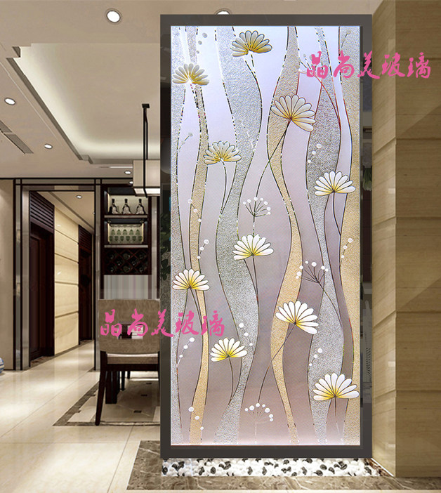 Art Glass Aisle Background Genguan Partition Screen Modern Minima Bifacial Light Transmission Craft Engraving European-style Style