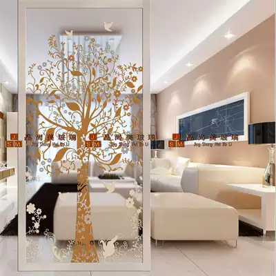 Shanghai art glass modern minimalist style carving partition light transmission porch deep carving craft lucky tree wealth tree