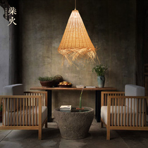 Zen rattan chandelier new Chinese Lantern Tea Room restaurant Japanese rattan art bamboo lamp preparation lamp homestay retro chandelier