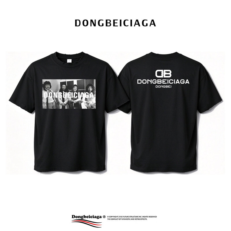 Northeastern Dynasty Short-Sleeve Heavyweight Pure Cotton Ivory Mountain Beatles-Style Van Der Biao Imported Digital Direct Printing