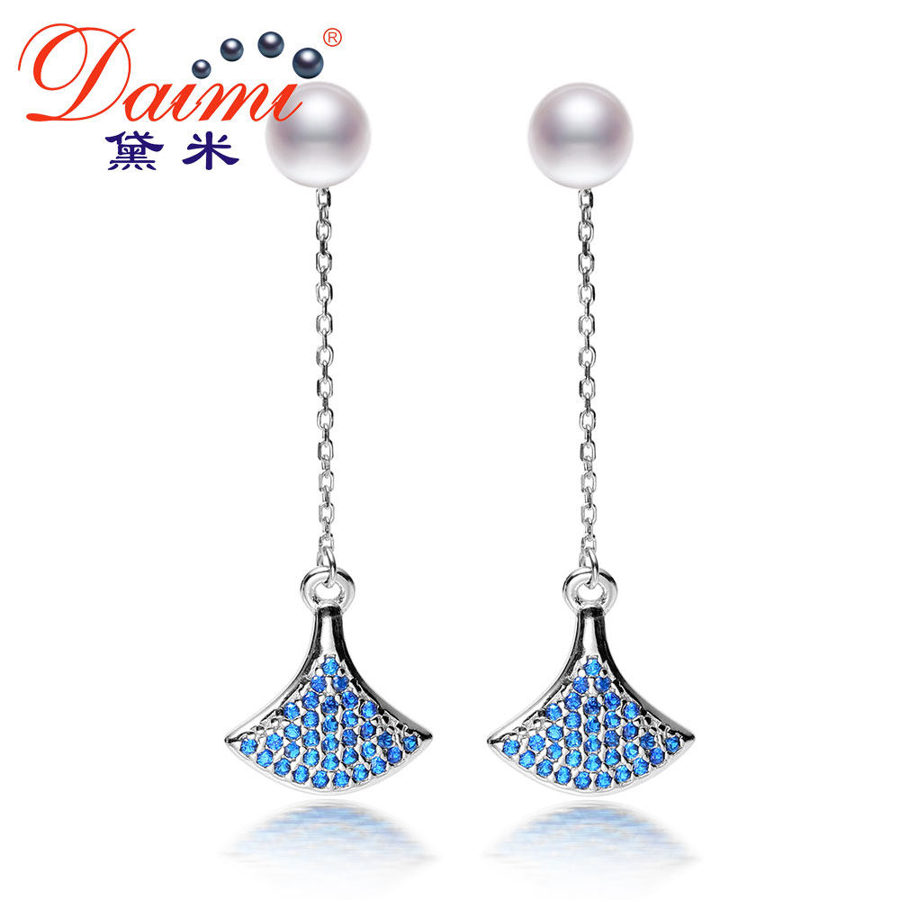 Demi Jewelry Mengying 5-6mm strong light white freshwater pearl earrings S925 silver long skirt earrings earrings