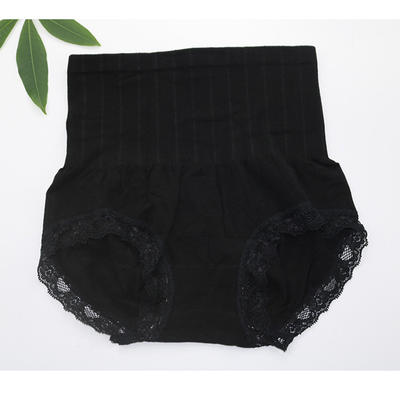 Out-of-stock high-waisted, curving women's underwear with cotton crotch, breathable, pure black lace-trimmed waist triangle
