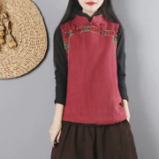 Phong cách Trung Quốc retro đĩa khóa cotton và áo sơ mi vải lanh của phụ nữ mùa thu và mùa đông gió quốc gia áo vest vest vest