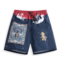 Seaside holiday Tide brand quick-drying beach pants set mens loose swimming five-point pants large size flower pants