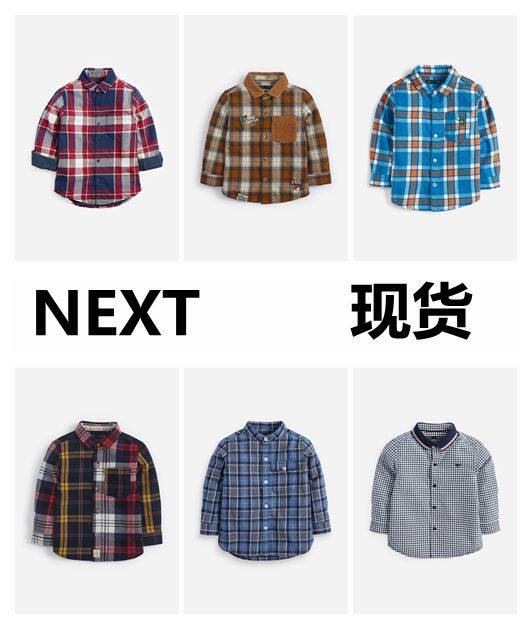 (Spot) British Next Boy Baby Long Sleeve Grey Red Orange Orange Yellow Plaid Denim Shirt Pure Cotton Shirt
