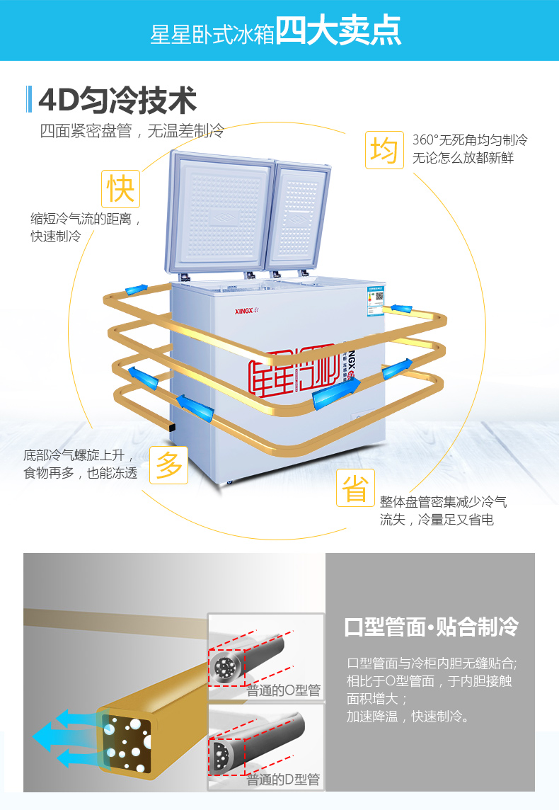 158 lít nhiệt độ gấp đôi hộp đông lạnh nhỏ tủ đông lạnh ngang tủ lạnh XINGX / sao BCD-158JDE - Tủ đông tủ lạnh trữ sữa