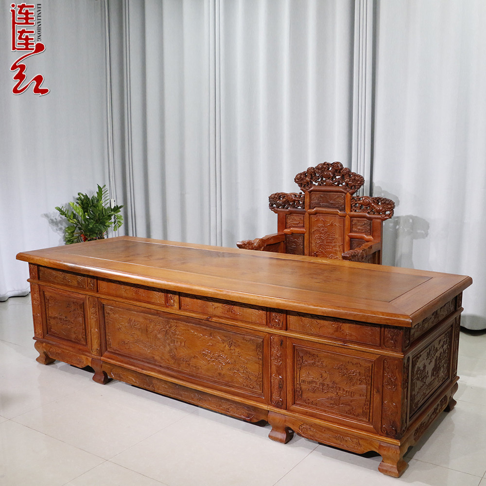 Guangxi Myanmar Flowers Pear Red Wood Desk Big Bantai 2 8 m New Chinese Desk Book Table And Chairs Combination Furniture