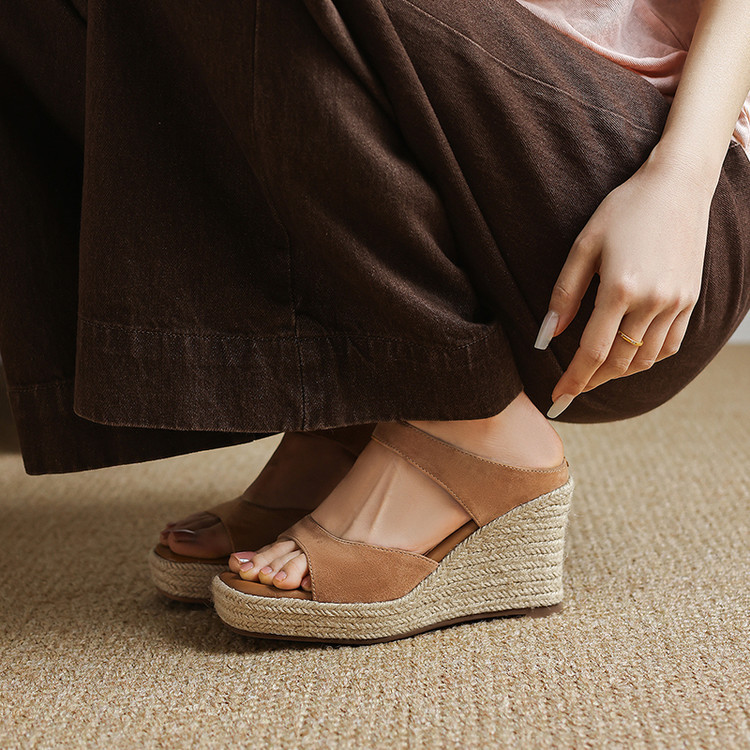 Italian Grounds~! Straw Wedge Sandals for Women, Summer Outdoor Wear, Single Strap, Thick Sole, Waterproof Platform, Super High Heel Italian Grounds~! Straw Wedge Sandals for Women, Summer Outdoor Wear, Single Strap, Thick Sole, Waterproof Platform, Super High Heel