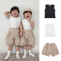 Fish custom - made boys and girls soft vest sleeveless T - shirt thin baby tops pure cotton - summer pants Korea