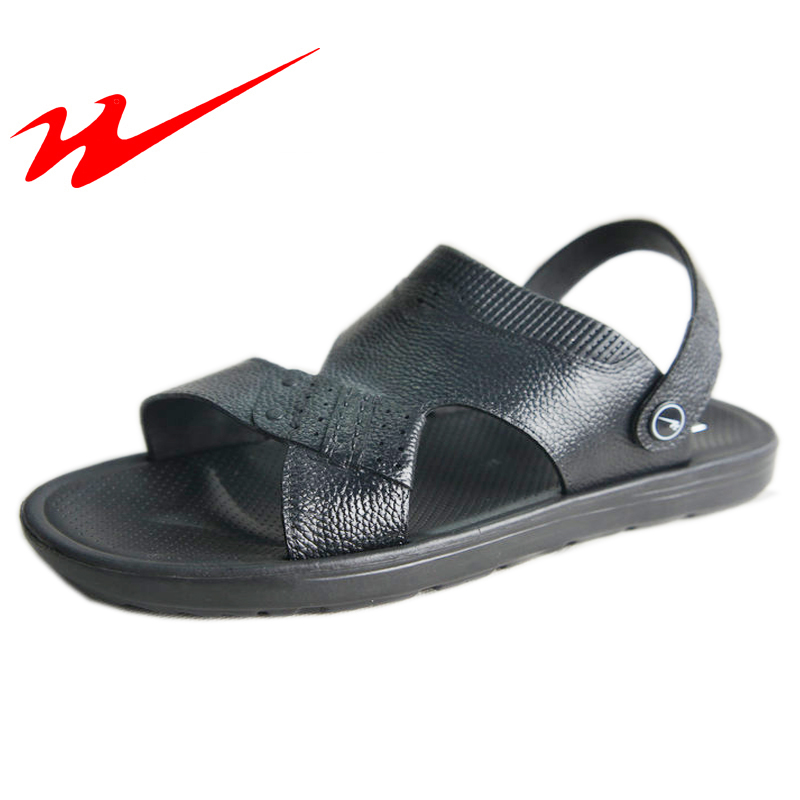 Qingdao Double Star Men's Summer PU Surface Beach Sandals Black Double Star Sports Slippers Non-slip Breathable Shoes
