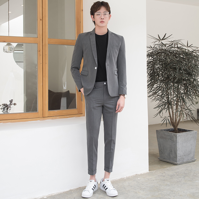 CSO Spring / Summer nam Grey nhỏ Suit Set Casual Hàn Quốc Gió Cao đẳng Sinh viên Trend Handsome Suit Groom