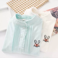 Thỏ thêu áo cotton Nữ mùa thu đông dài tay áo gió đại học áo sơ mi nữ hoang dã áo sơ mi nữ trắng