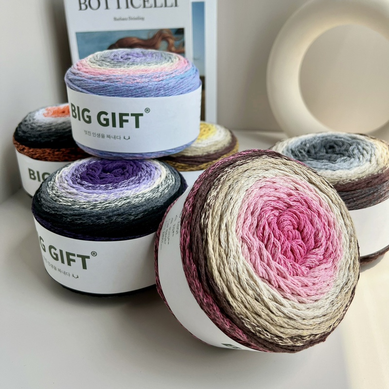 Handmade Biggift Korean High-End Flower Bud Yarn Colorful Gradient Hollow Cotton Knitting Scarf Pure Cotton Yarn