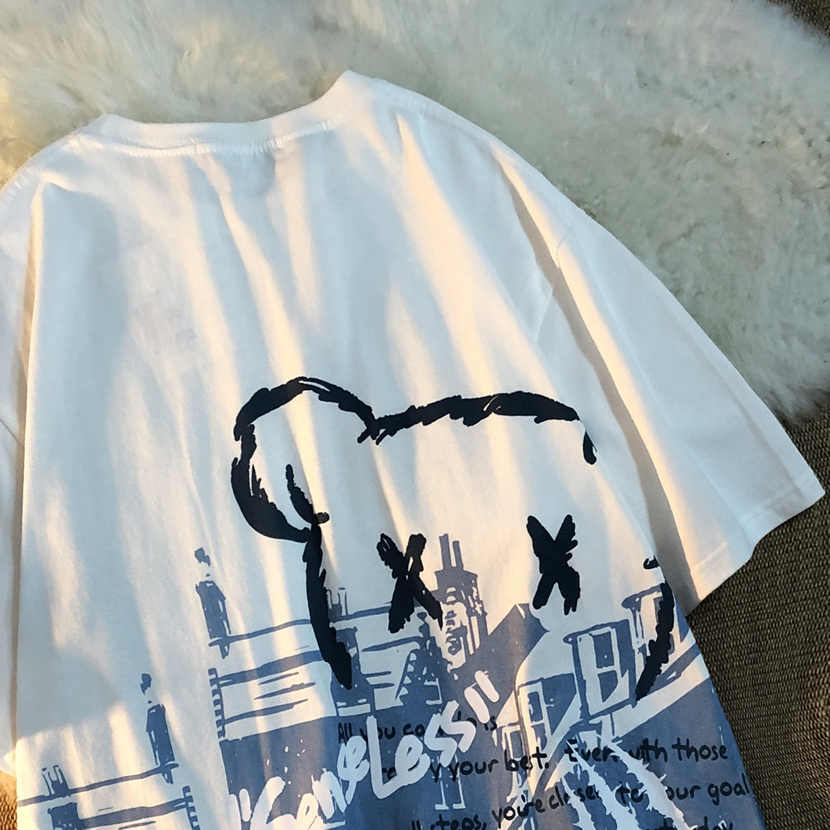 The secret of bear paw is too wise for a couple of personality prints round neck versatile Japanese men and women ins summer tide