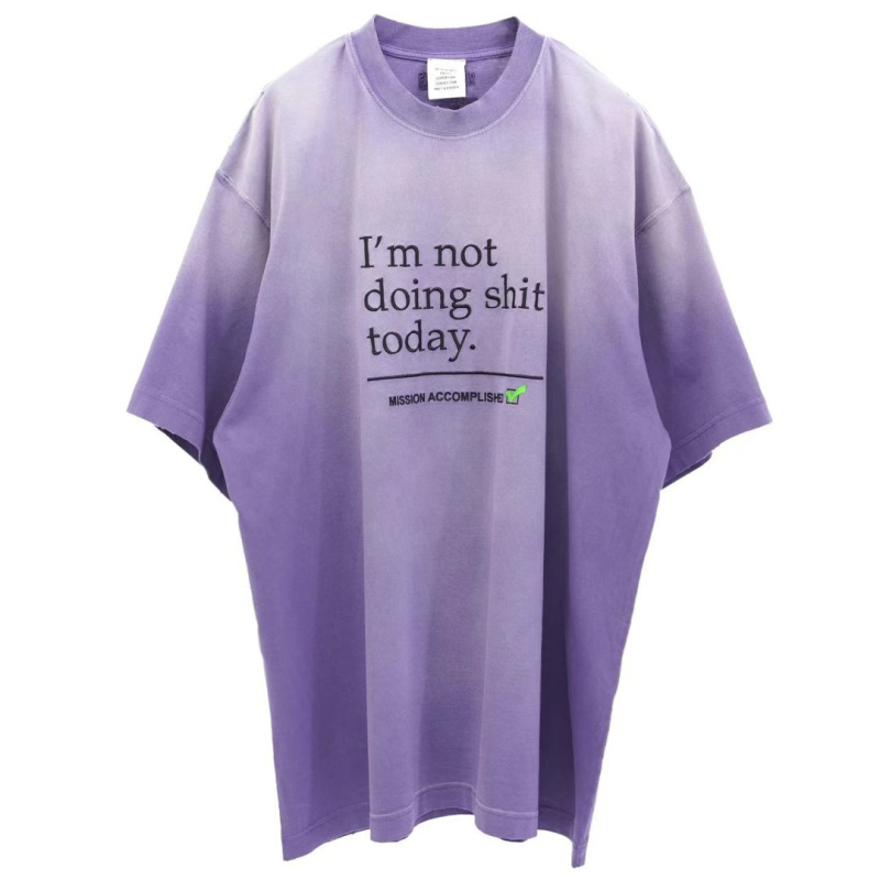 In-Stock Vet Paris Style Heavy Wash Distressed Slogan Purple Unisex Oversized Loose Short-Sleeve T-Shirt