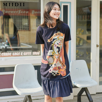 MIIDII riddle 21 summer cotton big pattern print loose hem fish tail dress 215ML6024