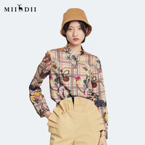 Riddle Bottom 2022 Fall New Printed Method Retro Pure Cotton Shirt Long-sleeved Woman 228MC6112