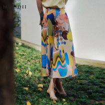 (Day Silk Series) Riddle Printed Half Dress 2022 Autumn New Products Art Romantic Dresses 223MB1212