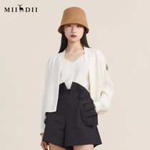 Riddle Copper Ammonia Silk Short Coat Woman 2022 Autumn New Ram Color Splicing Baseball Suit Thin Coat 223MW1130