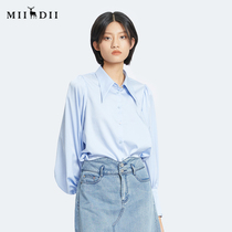 Riddle Shirt Woman 2022 Fall retro Pharma Sharp Collar Long Sleeve Shirt 228MC6172