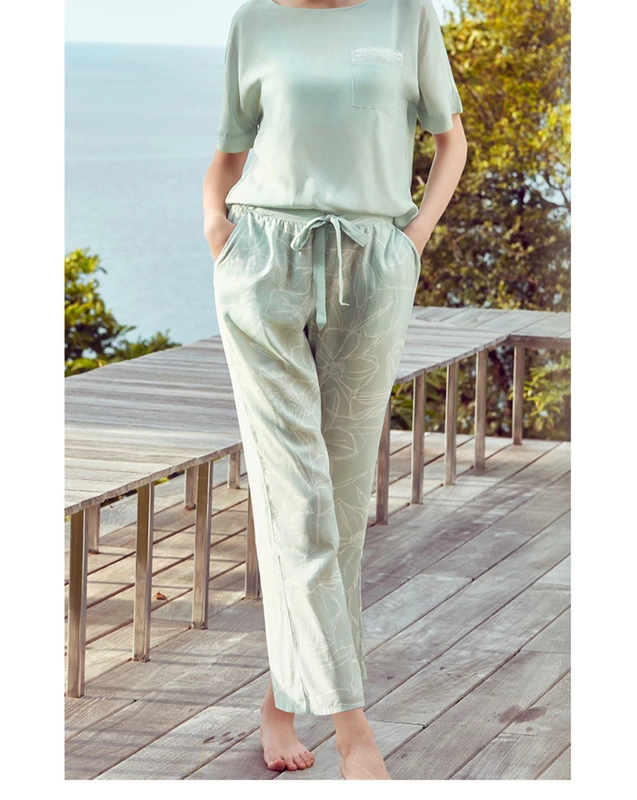 Ives 20 sản phẩm mới mùa hè mặc nhà mỏng thoáng khí quần đáy quần pijama nữ in retro - Quần tây
