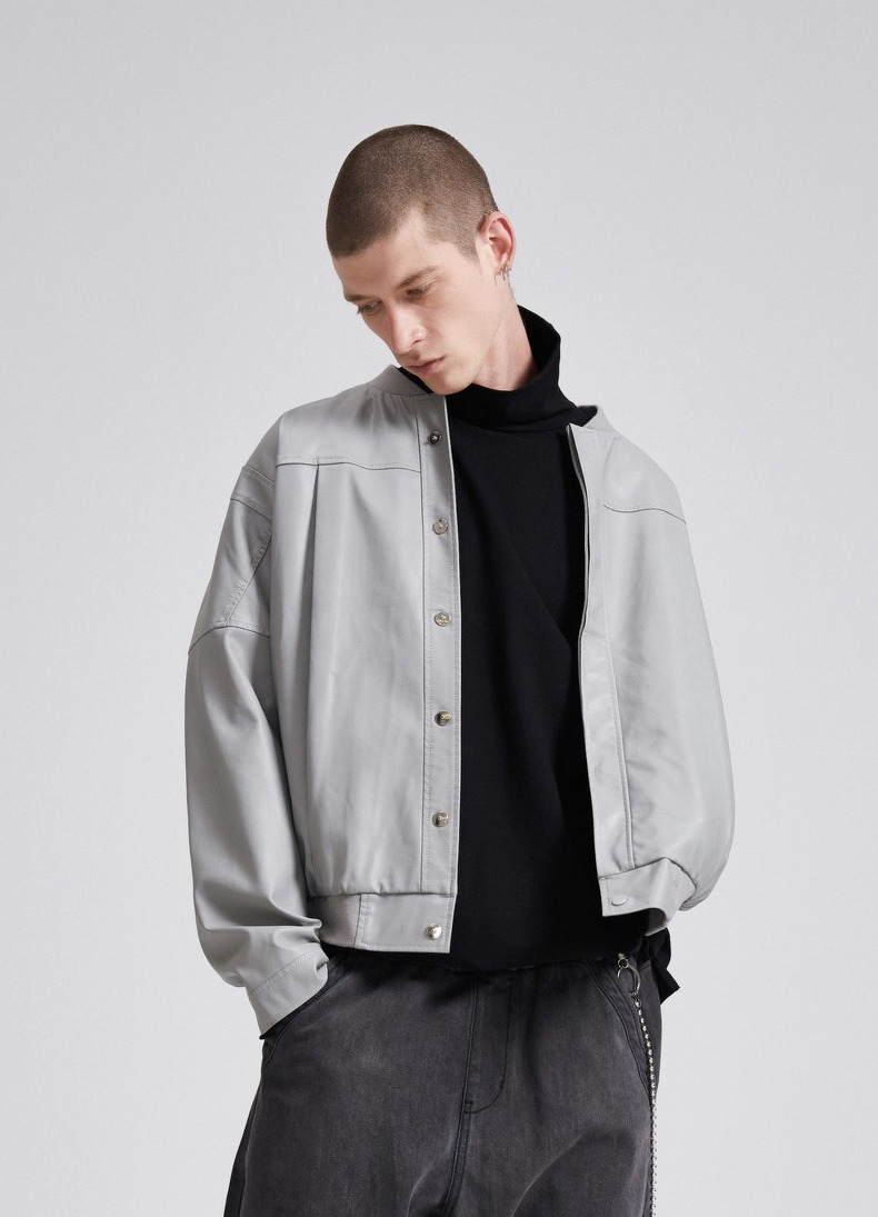 Lilbetter Male Leather Short Stand Cổ áo PU Leather Jacket LB Autumn Simple Pilot Motorcycle Jacket Men áo măng tô nam