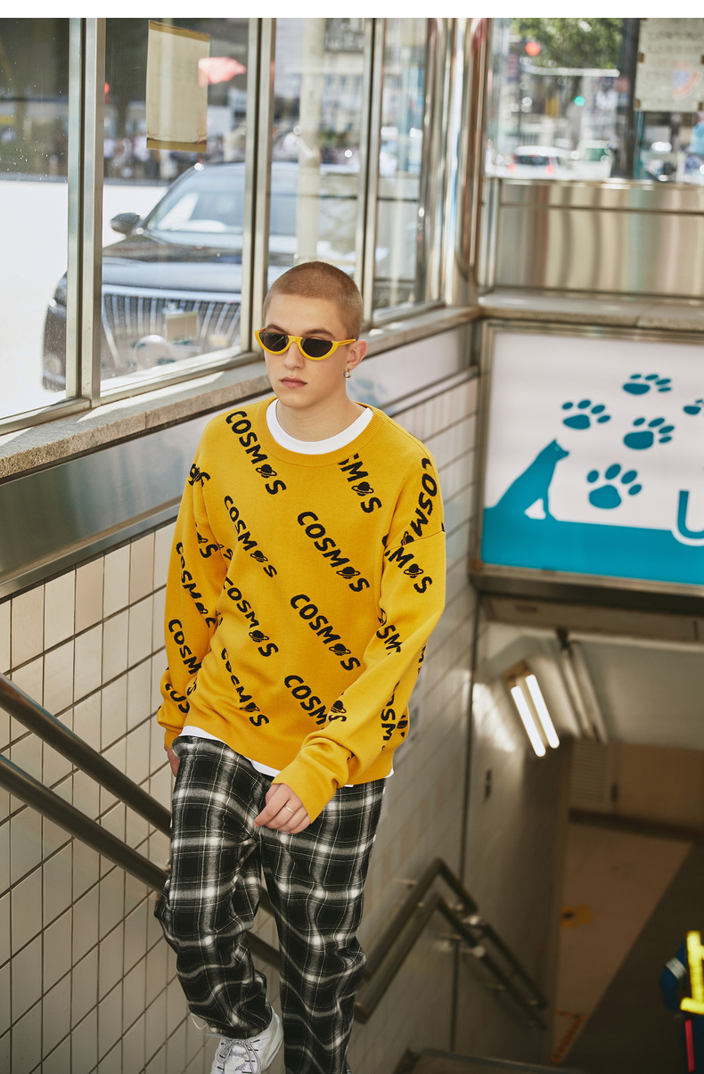Lilbetter Sweater Men Tide Thương hiệu Áo len lỏng lẻo Mùa thu cao cổ Cặp đôi Áo len nam cổ tròn áo len thổ cẩm