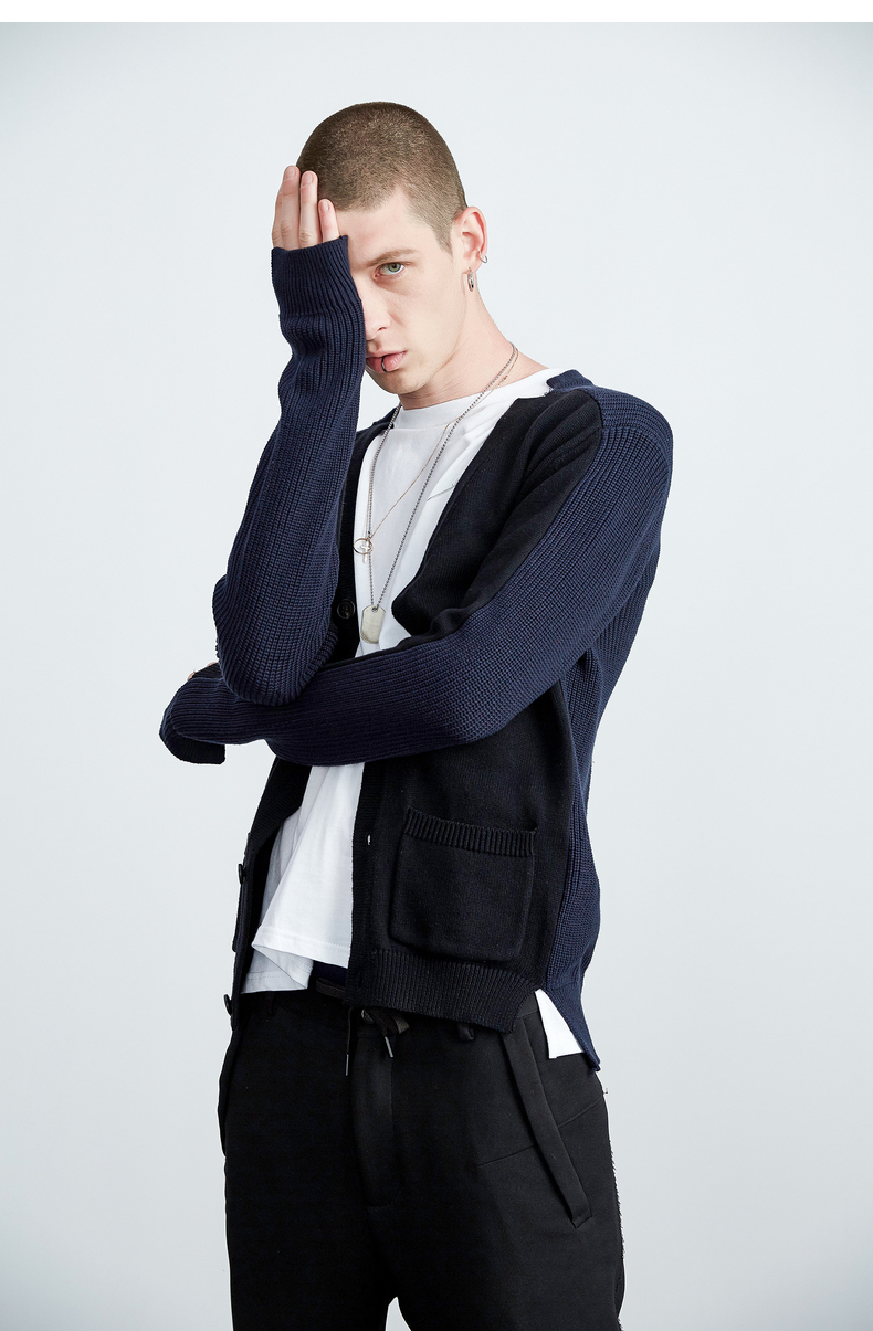Lilbetter Sweater Men Đơn giản nối tương phản Áo len retro mùa thu Áo len cổ chữ V cho nam bộ nỉ nam