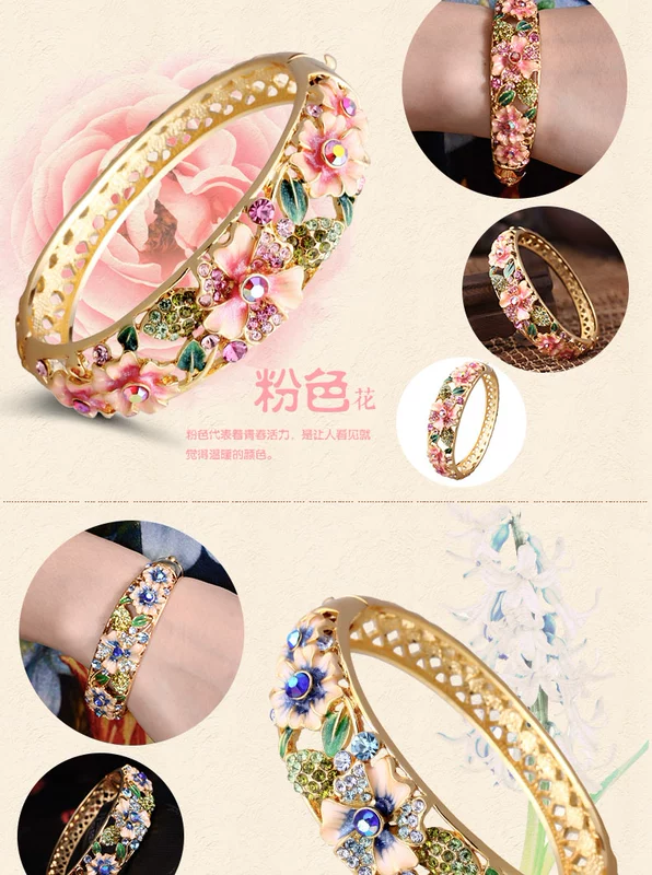 Vòng tay cloisonne đích thực của phụ nữ openwork thời trang phiên bản Hàn Quốc của vòng tay mạ vàng theo phong cách quốc gia pha lê retro gửi mẹ vòng tay