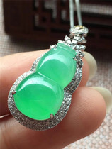 Jian An Jade natural A goods ice through the Sun Green 18K with Diamond luxury gold inlay gourd Jade women exquisite pendant