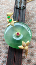 Jian An Jade Natural A Goods High Ice Clear Green 18K With Diamond Gold Inlaid Peace Buckle JadeIte Womens Exquisite Jade Necklace Pendant