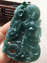 Jianan jadeite Burmese natural A goods pretty color ingenious carving blue water a hundred battles Guan Gong jadeite jade pendant thick and domineering
