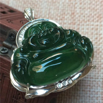 Jane Emerald Burma natural A freight ice type blue water 18K gold with Buddha emerald pendant female fun and Buddha