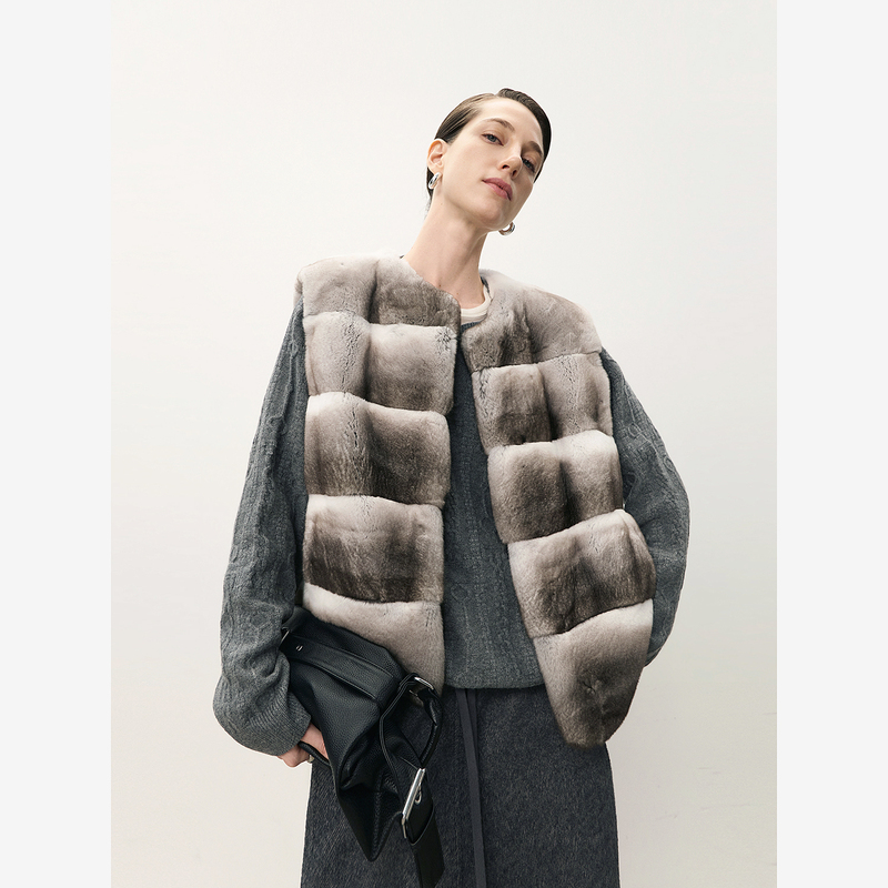 Royalgift/Shi Yu Xiu/Velvet Collection 7A Grade French Rabbit Chinchilla Natural Color Rex Rabbit Fur Vest Royalgift/Shi Yu Xiu/Velvet Collection 7A Grade French Rabbit Chinchilla Natural Color Rex Rabbit Fur Vest