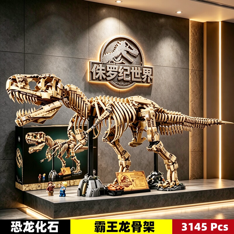 Jurassic World Dinosaur Fossil Tyrannosaurus Rex Skeleton High-Difficulty Giant Model Building Block Toy for Boys